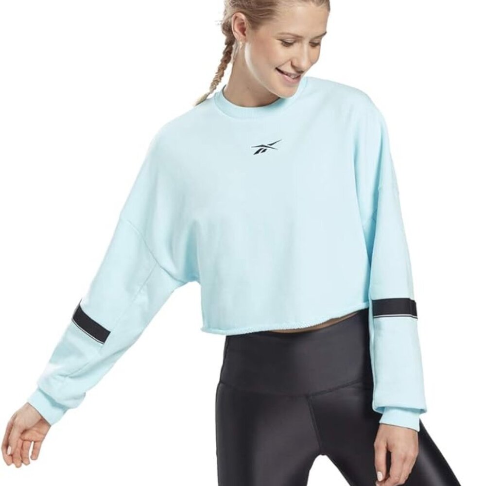 Reebok Studio Cropped French Terry Sweatshirt Oversized Small NWT Cozy Crew